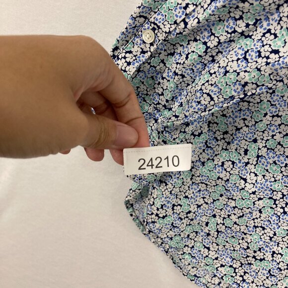 Talbots size 3X Blue Ditsy Floral Cotton Long Sleeve Button Down Preppy - Picture 9 of 9